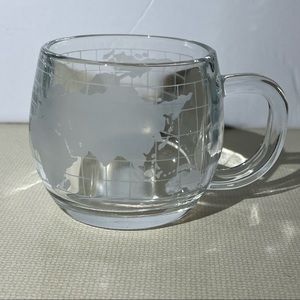 Vintage Nestle Co Etched World Map Coffee Cup Mug Etched Glass 6 oz
